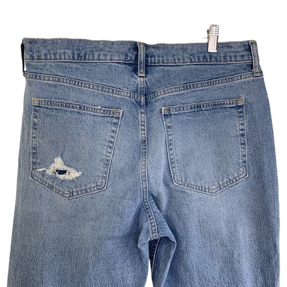 Gap Denim Jeans Size 32 14 S Cheeky Straight High Rise Blue Holes Med Wash NEW - Picture 5 of 12